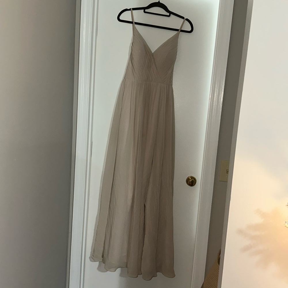 Azazie bridesmaid gown in “Frost”